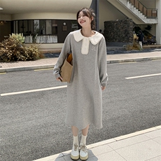 娃娃领刺绣小个子显高连衣裙2025新款女春秋松弛感直筒长袖卫衣裙，女装连衣裙，2C272