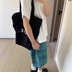 日系复古蓝格子五分短裤男宽松直筒夏季百搭休闲中裤青少年，男装牛仔裤，星座506A