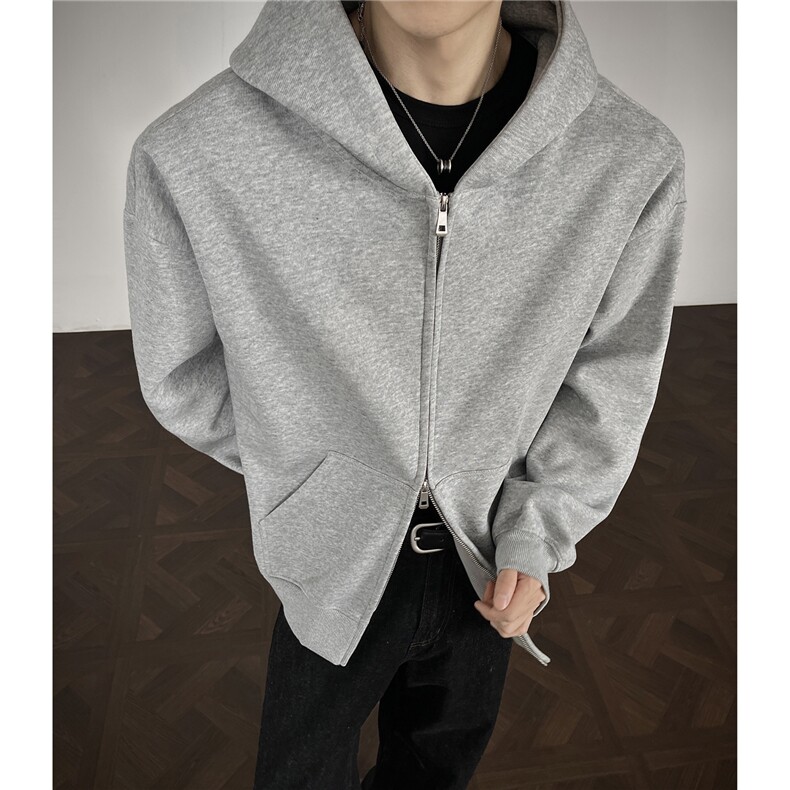 重磅全棉450克双拉链开衫连帽卫衣纯色短宽外套男潮RH6127-P54,女装短外套,星座610B-1