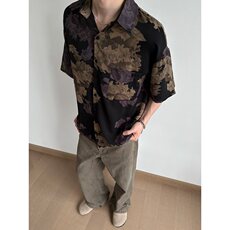 夏威夷复古港风衬衫短袖凉感夏季宽松碎花垂感潮衬衣男C1107，男装T恤，星座1116A（原606A-3）