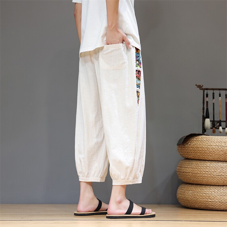 2025夏装尼泊尔沙滩裤盘扣风民族风碎花薄款七分裤K383-P55，男装牛仔裤，电商A057B