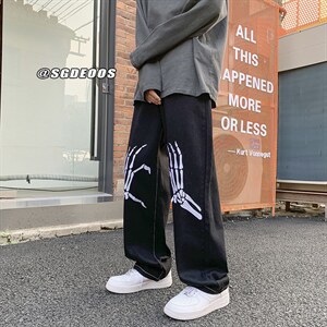 主推款直筒宽松水洗牛仔裤高街潮刺绣长裤313A-1-NZ001-P55控68图片