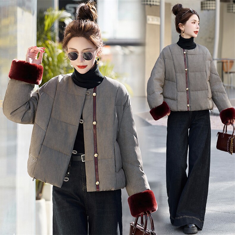 短款羽绒服女2025冬新款高级感超好看新中式洋气独特灰色加厚外套,女装羽绒服,半夏