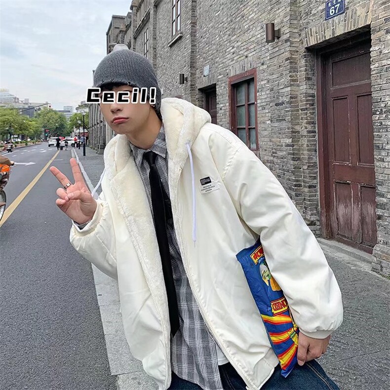 双面穿棉衣男潮ins连帽羊羔绒棉服外套秋冬季MF401-P77,男装棉衣,星座412-3
