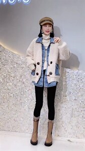 牛仔拼接编织貂 全新面料 高级感爆棚图片