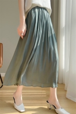 夏季新款鎏金纱半身裙显瘦百褶裙女垂坠感高腰中长款伞裙a字裙，女装半身裙，臻维羊绒