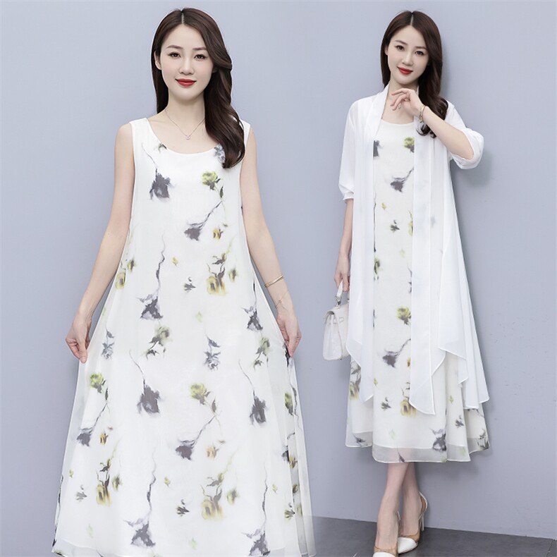 背心连衣裙女2025夏季新款防晒衣雪纺披肩开衫外搭裙子,女装连衣裙,秀美人生