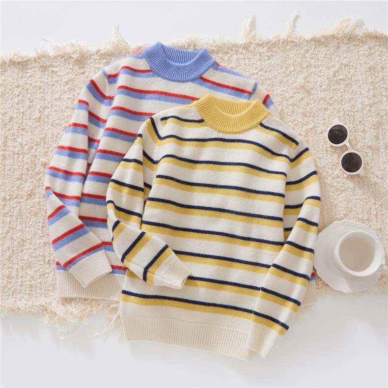 儿童半高领山羊绒衫拼色男童秋冬加厚高端条纹中大童男童冬毛衣，童装儿童羊绒衫，跳跳羊儿童羊绒衫
