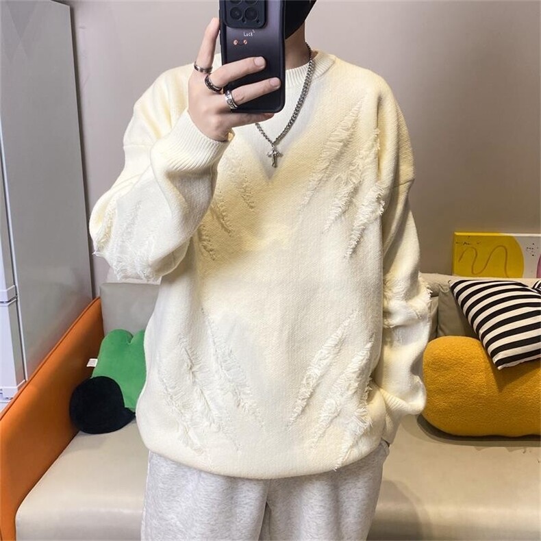 8402-特P58毛衣男款秋冬季圆领破洞针织衫内搭潮牌加厚保暖线衣,男装针织衫/毛衣,电商D310B