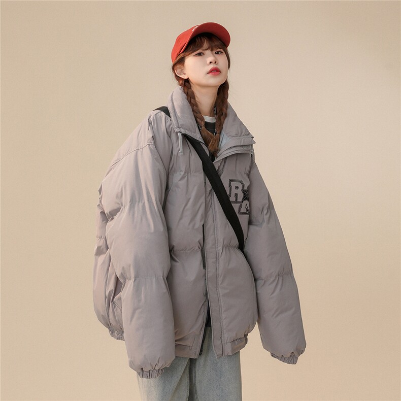 白鸭绒中性风22冬季新款字母抽绳立领羽绒服YR216P195控258图片