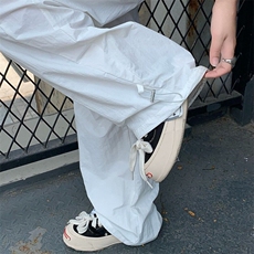 美式高街褶皱弯刀裤子女春夏季新款松紧腰抽绳宽松阔腿拖地休闲裤，男装休闲裤，星座601-1