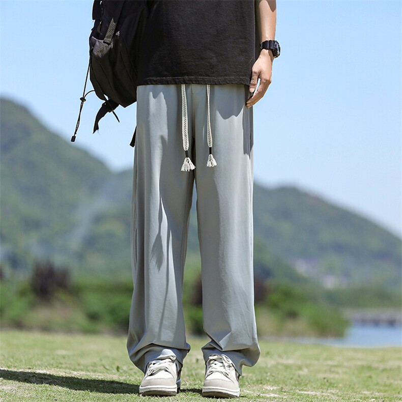 冰丝薄款休闲运动裤男夏季宽松垂感速干裤子男款美式灰色百搭长裤,男装休闲裤,星座506A