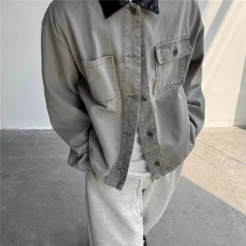 JK8967-P65美式撞色拼接设计感牛仔工装男高街潮牌复古,男装工装外套,电商B323A