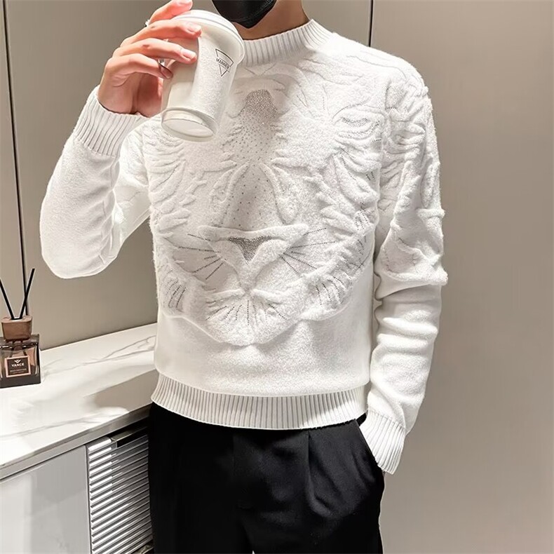 针织衫男秋冬圆领羊毛衫上衣个性百搭线衣男装2026年新款提花烫钻，男装背心/马甲，星座1013