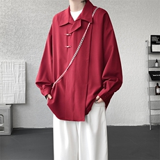 8XL-M风新中式黑色翻领长袖衬衫男秋季休闲衬衣痞帅CS537P58，男装衬衫，电商D206-1