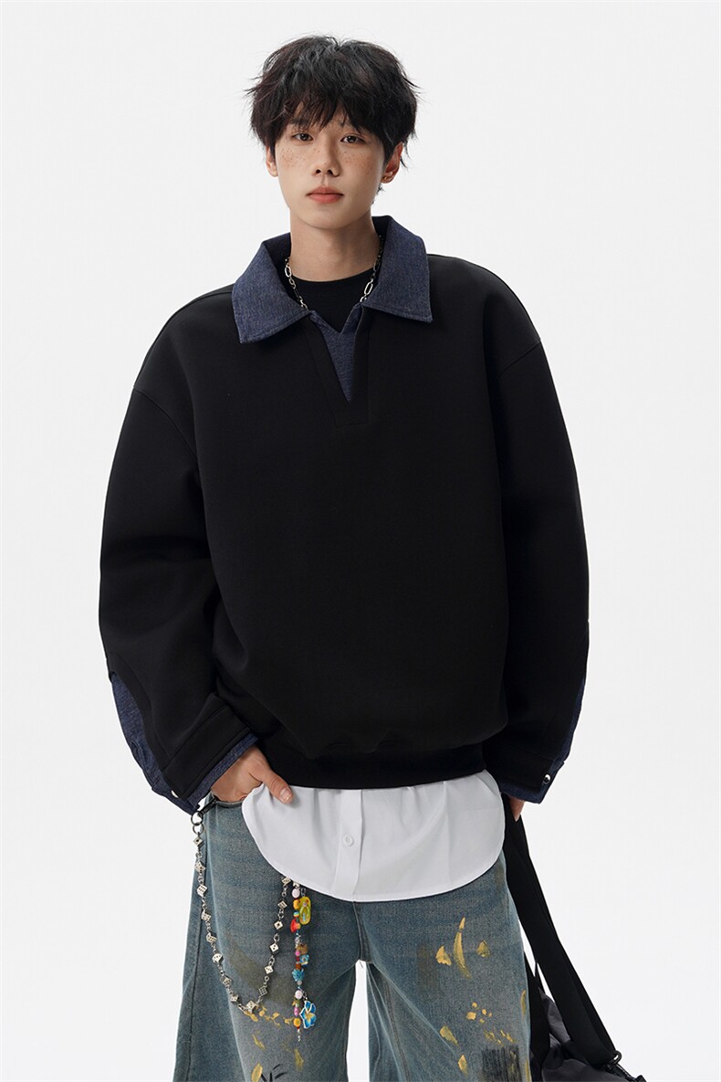 8XL-M美式拼接新款翻领高级感衬衫领运动上衣长袖卫衣男WY26P68,男装衬衫,电商D206-1