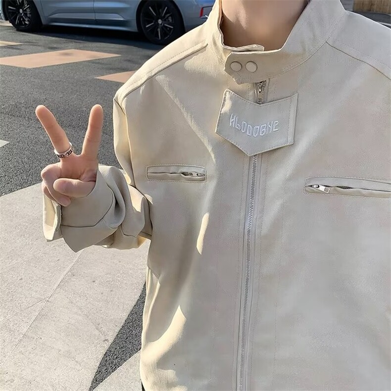 高级感痞帅飞行员夹克男春秋美式复古机车服皮衣外套潮牌宽松衣服，男装皮衣，星座601-1