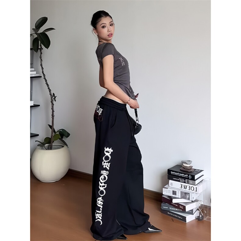 AK1896-P60美式复古字母印花设计慵懒百搭休闲裤,女装休闲裤,星座617A-2