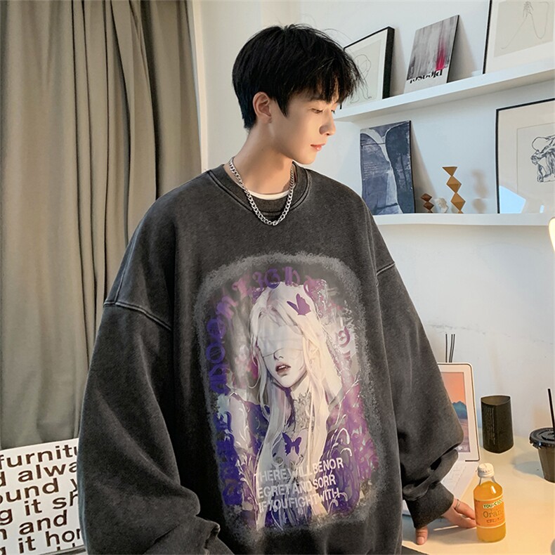 直播品质500克重磅潮牌美式做旧炒雪花水洗加绒卫衣H360JR特P55,男装卫衣,电商A486