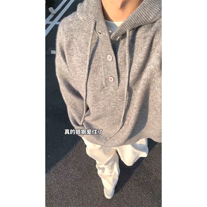 重磅秋冬装北极绒开衫毛衣美式复古休闲慵懒风针织衫加厚连帽外套,男装针织衫/毛衣,电商A486-1