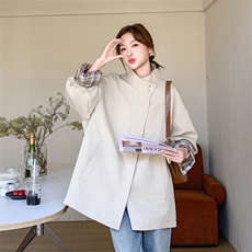 【现货】2025春装新款格子拼接风衣外套女R2C086-2526P145K218，女装风衣，2C086