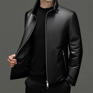 239007海宁真皮羽绒服男绵羊皮夹克立领加厚外套机车皮衣P1050图片