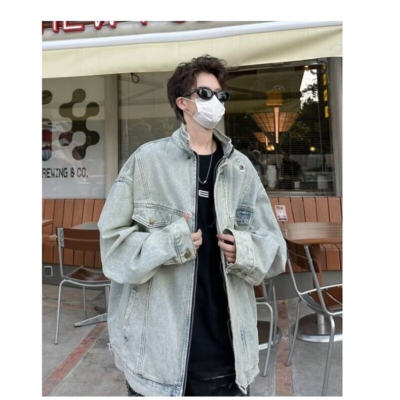 复古水洗做旧牛仔外套男款春秋季潮牌vibe风休闲夹克宽松工装上衣,男装夹克,星座506