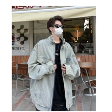 复古水洗做旧牛仔外套男款春秋季潮牌vibe风休闲夹克宽松工装上衣，男装夹克，星座506