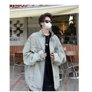 复古水洗做旧牛仔外套男款春秋季潮牌vibe风休闲夹克宽松工装上衣图片