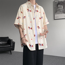 8XL-M腊肠狗花衬衫男短袖夏季冰丝薄款花衬衣寸衫外套DC28003P38，男装T恤，电商B312