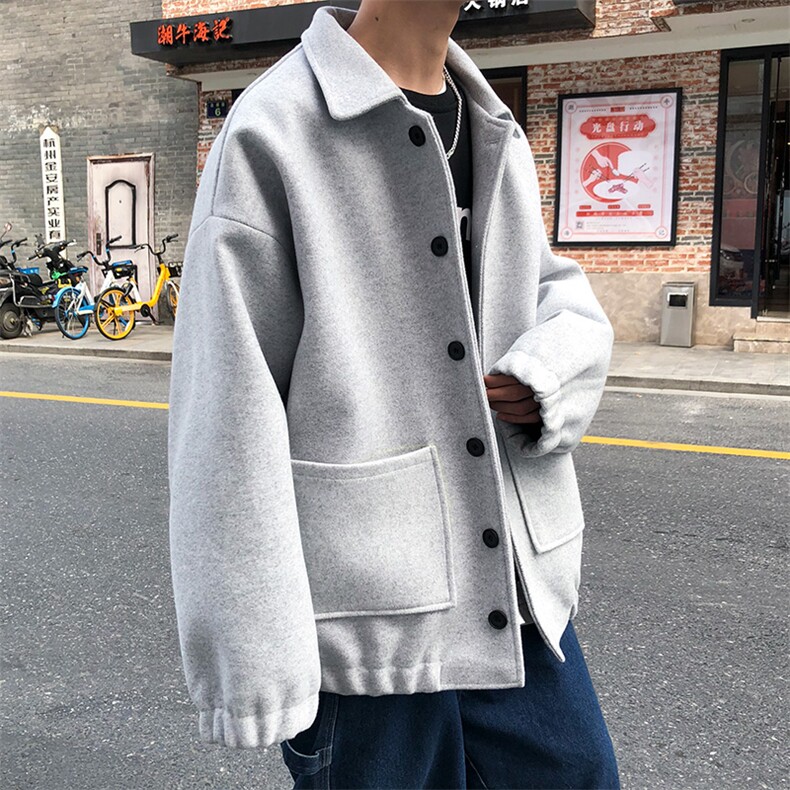 秋冬男士港风ins纯色加厚短款男呢料夹克外套A071-Y05-P115,男装夹克,电商A071