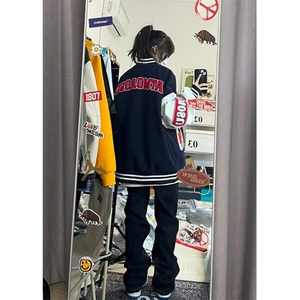 美式街头学院风字母棒球服女冬季开衫外套夹克上衣潮 JK150图片