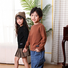 时尚儿童半高领针织衫纯色简约百搭保暖毛衣，童装毛衣，越洋羊