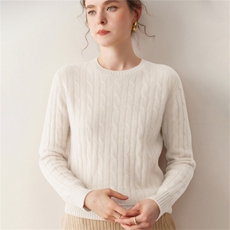 2025年秋季落肩袖常规款时尚百搭通勤圆领大麻花，女装针织衫/毛衣，溪贝羊绒