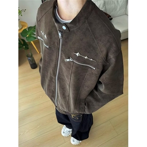复古高街重磅PU皮夹克外套皮衣男宽松百搭工装棒球服外套J2596,穿连衣裙搭配鞋子怎么搭图片