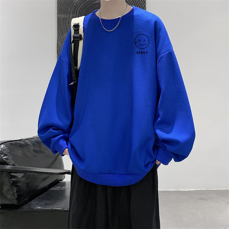 华夫格卫衣圆领卫衣男大码长袖t恤男外套HW76072-P30加绒款-P40,男装卫衣,电商A040