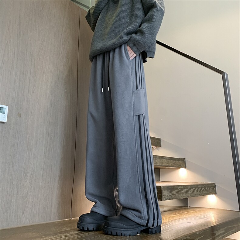 双面摇粒绒拼接条纹织带抽绳休闲裤XZ604-K116-特P40控78,男装休闲裤,星座604