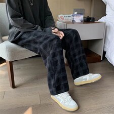 美式炸街裤子高街ins潮灯芯绒阔腿裤vintage格子直筒裤K3013-P33，男装休闲裤，星座1008