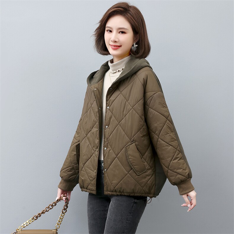 棉衣棉服女2022新款冬季短款连帽秋冬妈妈拼接薄款夹棉外套图片