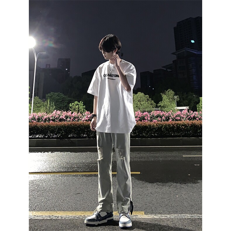 B221 美式ins高街暗黑拉链小脚弹力破洞牛仔裤 LK23060-P65 控88图片