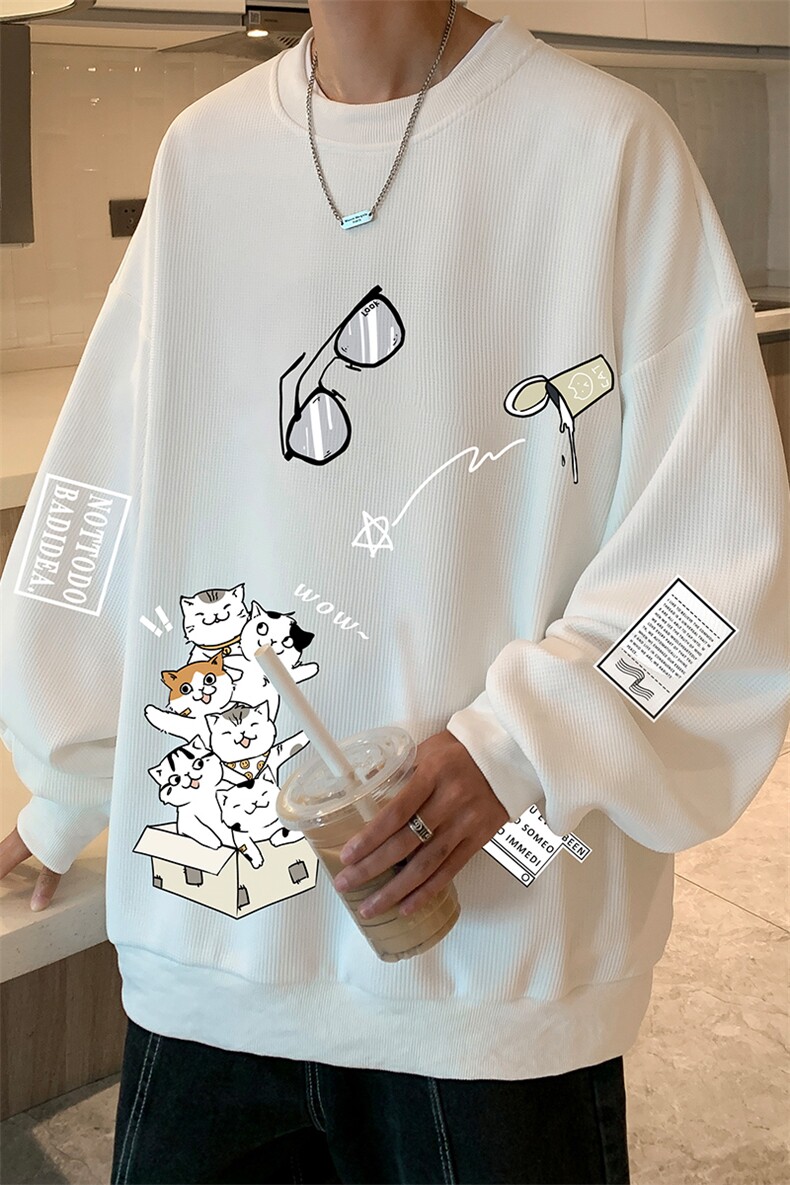 华夫格卫衣圆领卫衣男大码长袖t恤男外套HW76115-P30加绒款-P40,男装卫衣,电商A040