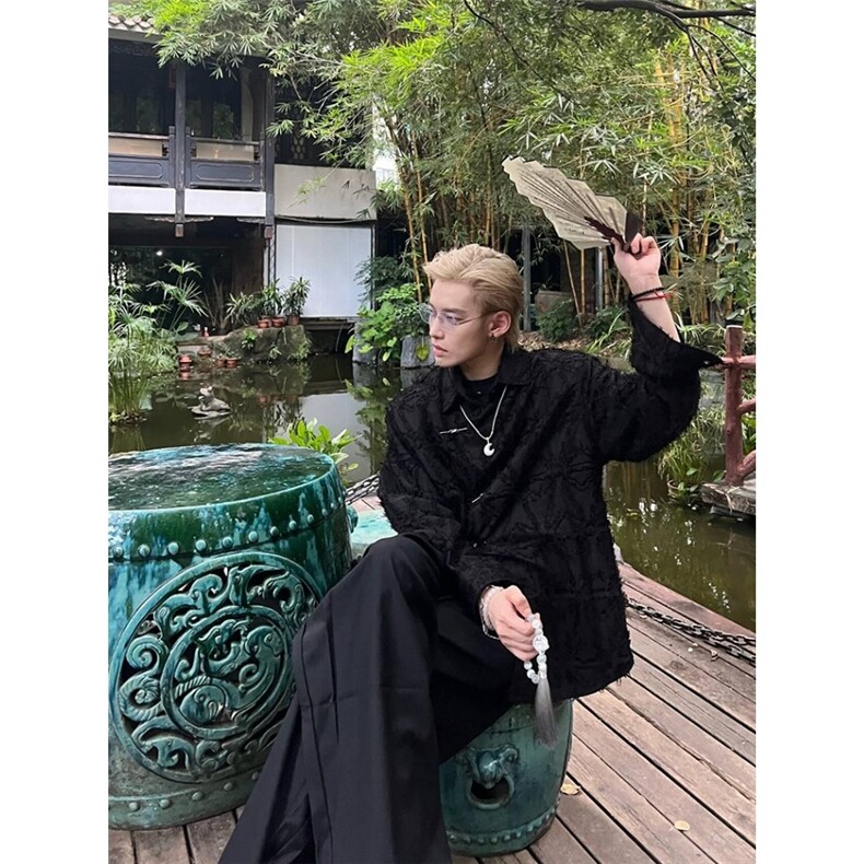 NECOYEP2025中式风小香风痞帅长袖毛边外套男女宽松小众上衣,女装短外套,星座506A