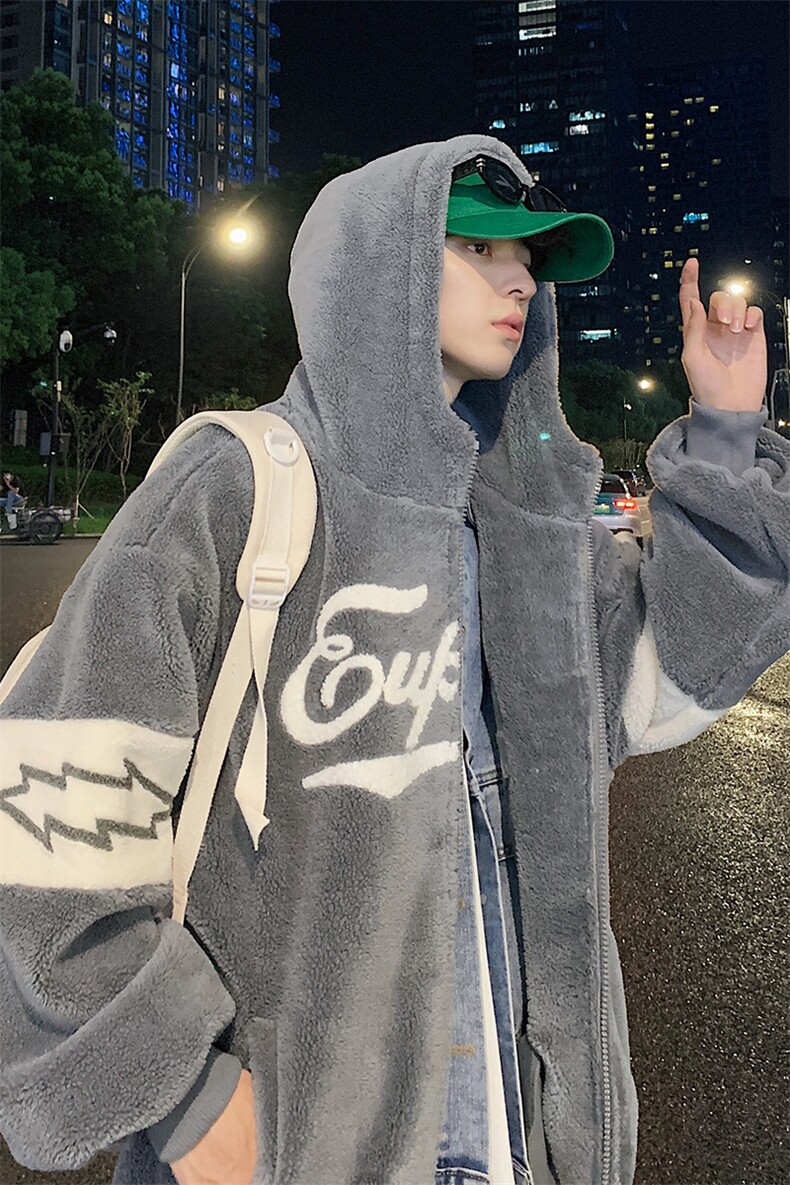 冬款港风学生加绒休闲棉衣羊羔绒连帽外套男女920-P110控价158,男装棉衣,电商A441-1