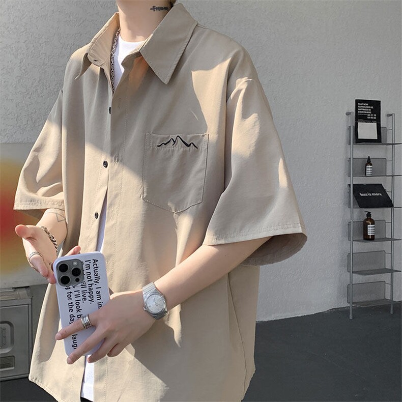CS1143-特批25 控49 夏薄款冰丝面料大码短袖衬衫防晒透气外套图片