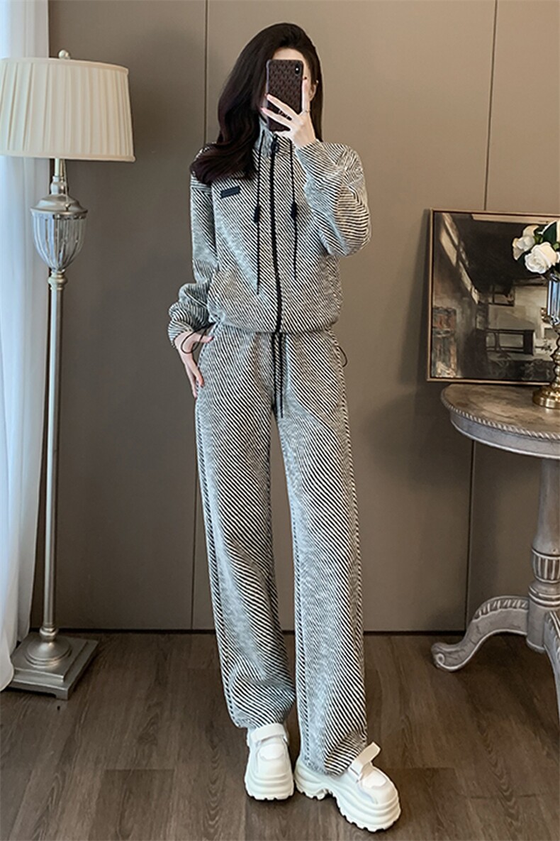女春季新款立领开衫卫衣阔腿裤休闲两件套,女装套装/套裙,江南