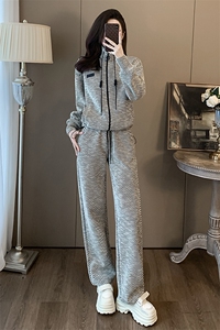 女春季新款立领开衫卫衣阔腿裤休闲两件套图片
