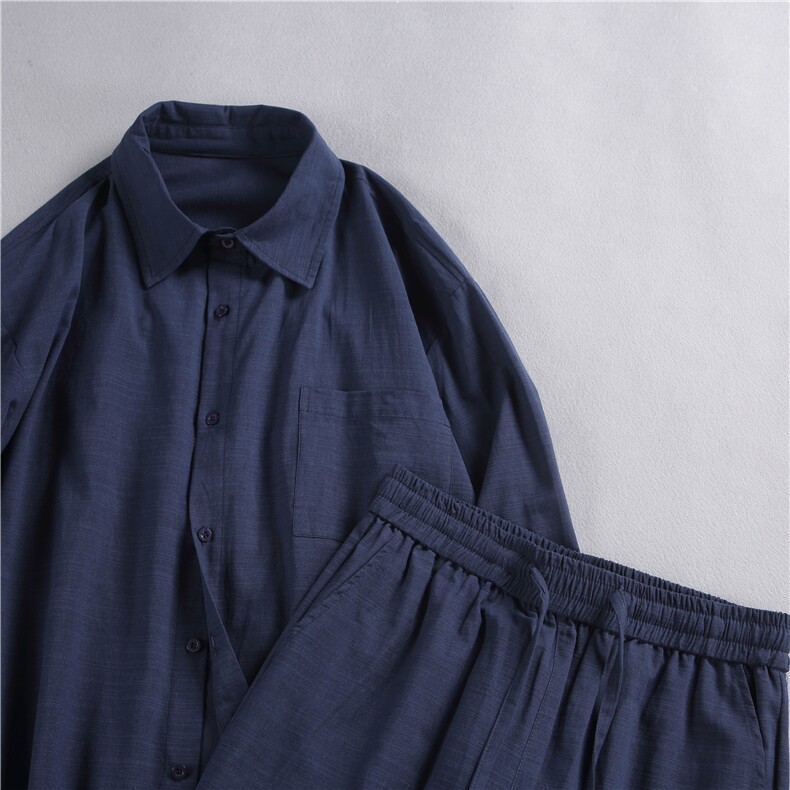 老钱风慵懒松弛休闲套装夏季薄款透气简约款-XZ80044-特批65，男装休闲套装，电商A061