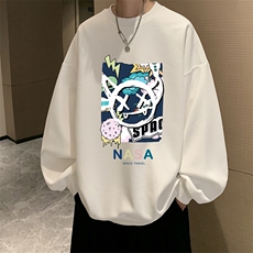 华夫格卫衣圆领卫衣男大码长袖t恤男外套HW76275-P30加绒款-P40，男装卫衣，电商A040