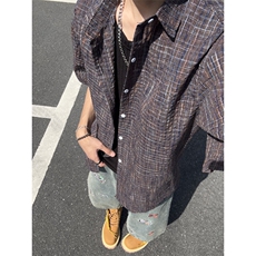 B221美式ins高街宽松薄款泡泡格短袖衬衫SY2548-特P35控59，男装T恤，电商B221