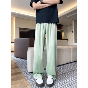 8XL-M 特大码冰丝裤醋酸阔腿裤男缎面高腰垂感防晒凉凉裤K979P45图片